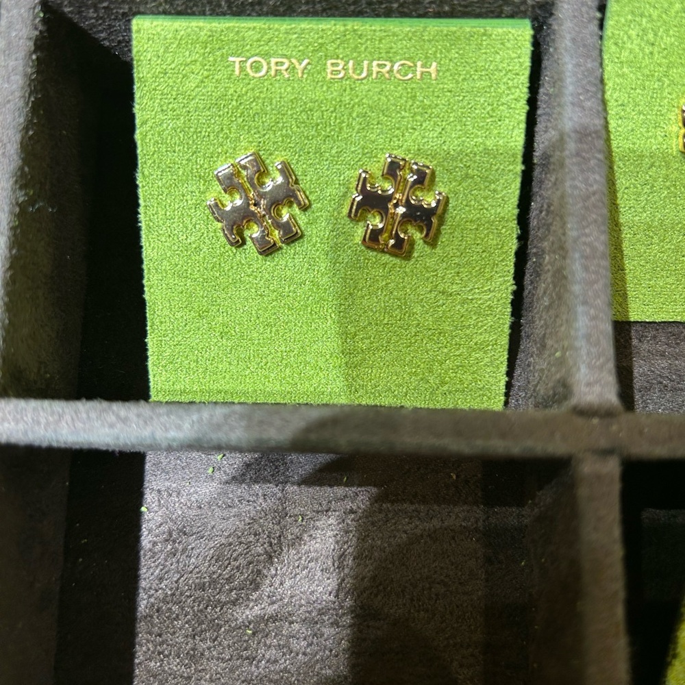 Tory Burch silver-tone pave large logo stud earrings silver color large